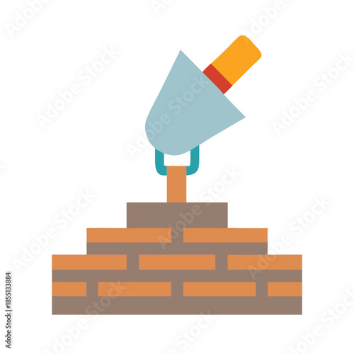 Flat design construction brick wall and trowel illustration