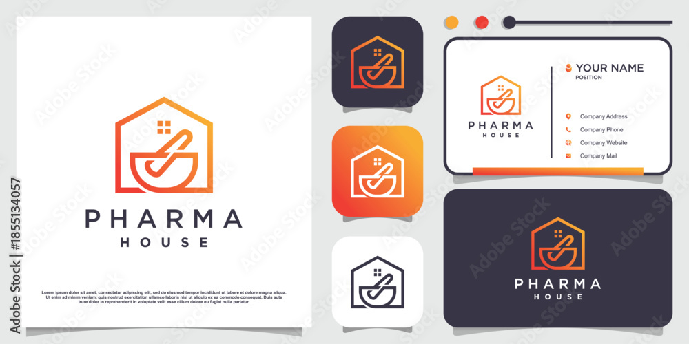Naklejka premium House logo concept with traditional pharmacy element Premium Vector