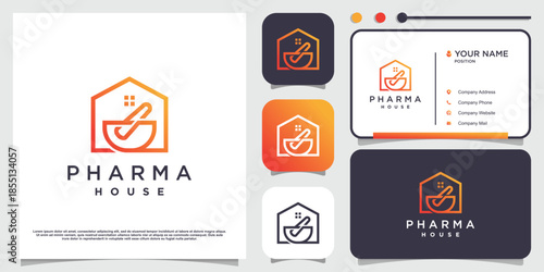 House logo concept with traditional pharmacy element Premium Vector