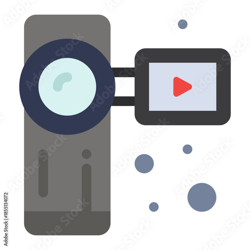 Modern Video Camera Icon: A sleek, illustrative depiction of a modern video camera, highlighting the lens, screen, and overall design of this essential tool for content creation.
