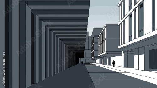 Modern Office Building Corridor Perspective View.