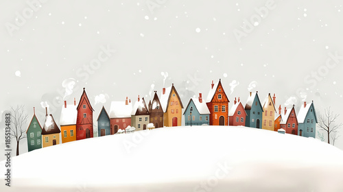 Charming winter village illustration