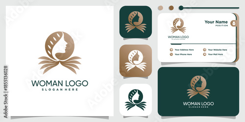 Woman logo with modern creative concept Premium Vector