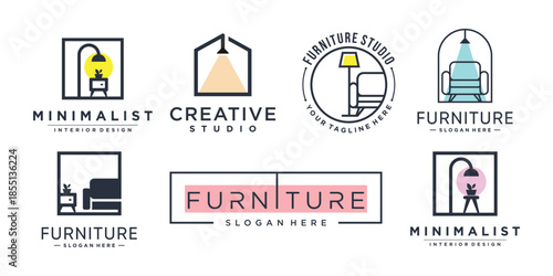 Furniture logo collection with creative element concept Premium Vector