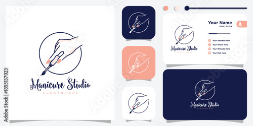 Nail logo concept with creative element style Premium Vector