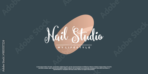 Nail logo concept with creative element style Premium Vector
