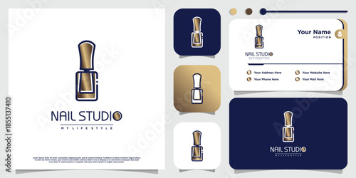 Nail logo concept with creative element style Premium Vector