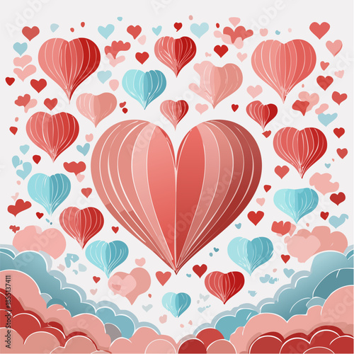Romantic Valentine background with floating heart elements in flat vector style. Ideal for banners, posters, social media, greeting cards, and seasonal love-themed designs.
