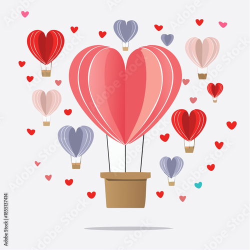 Romantic Valentine background with floating heart elements in flat vector style. Ideal for banners, posters, social media, greeting cards, and seasonal love-themed designs.