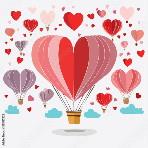 Romantic Valentine background with floating heart elements in flat vector style. Ideal for banners, posters, social media, greeting cards, and seasonal love-themed designs.