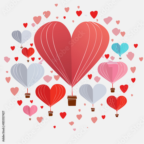 Romantic Valentine background with floating heart elements in flat vector style. Ideal for banners, posters, social media, greeting cards, and seasonal love-themed designs.