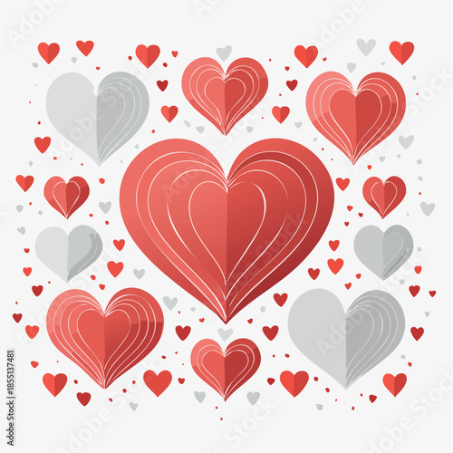 Romantic Valentine background with floating heart elements in flat vector style. Ideal for banners, posters, social media, greeting cards, and seasonal love-themed designs.