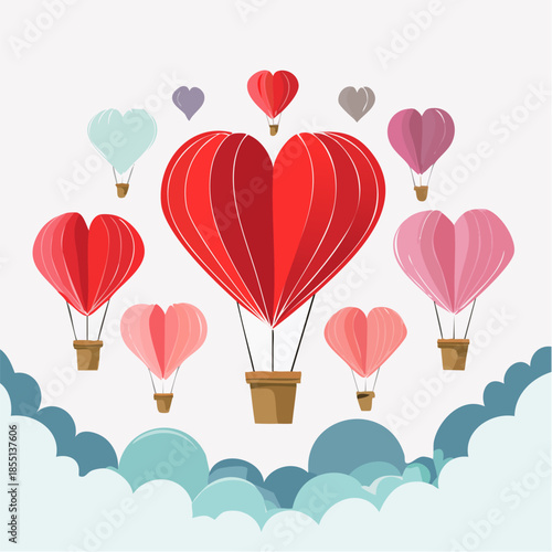 Romantic Valentine background with floating heart elements in flat vector style. Ideal for banners, posters, social media, greeting cards, and seasonal love-themed designs.