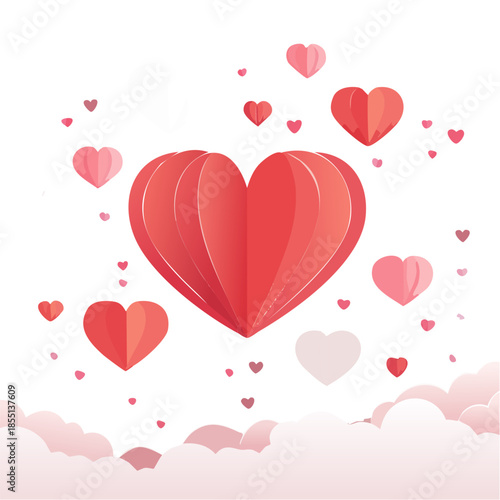 Romantic Valentine background with floating heart elements in flat vector style. Ideal for banners, posters, social media, greeting cards, and seasonal love-themed designs.