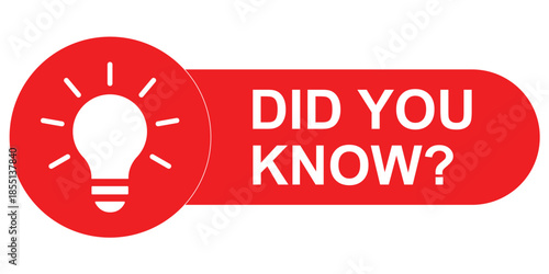 Bright factoid banner vector with red light bulb icon and bold white “Did You Know?” text