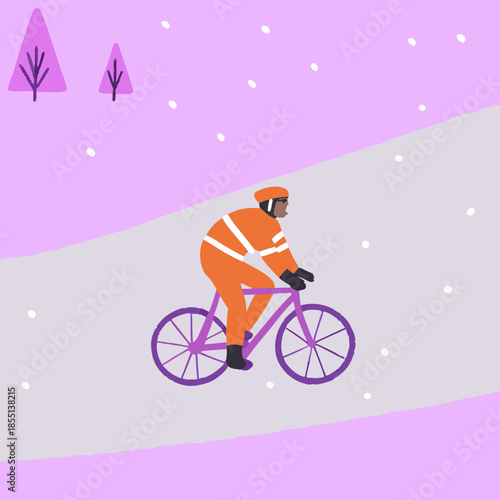 Winter Ambassador Cyclist Riding Through Snowy Roa