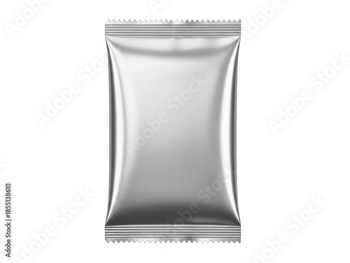 Shiny silver pouch mockup isolated on transparent background