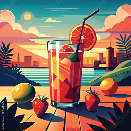 Colorful Sunset Cocktail by the Ocean