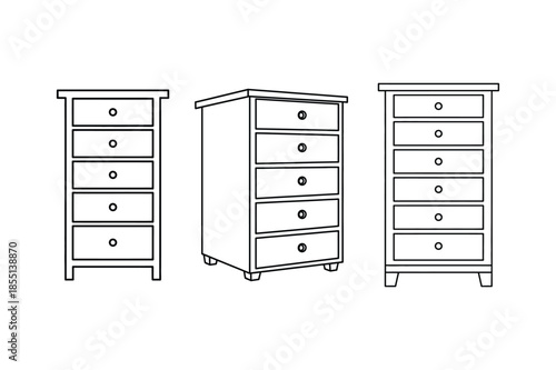 Set of tallboy chest of drawers line art vector illustration