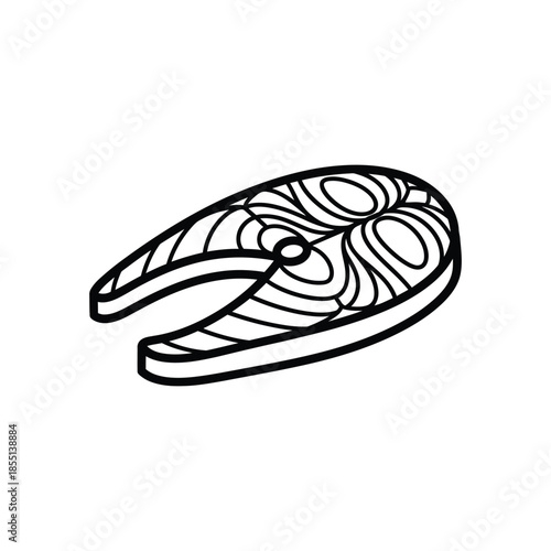 Salmon steak fish fillet line art vector illustration