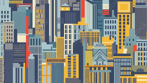 Cityscape Illustration with Skyscrapers and Buildings.