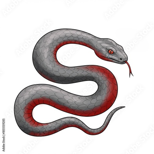 Pixelated Gray Snake with Red Markings on White Background Digital Art