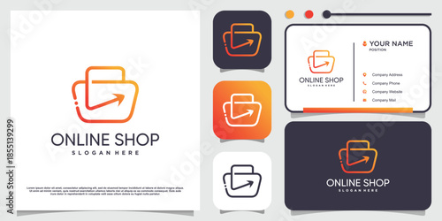 Online shop logo with creative concept Premium Vector