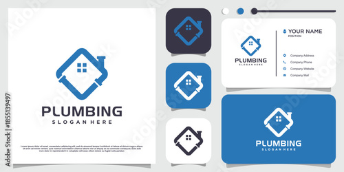 Plumbing logo with creative element concept Premium Vector