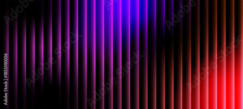 neon reed glass stripes, abstract blue red vertical light bars background on black. Sharp ribbed distortion, cinematic glow; futuristic texture background, vector illustration