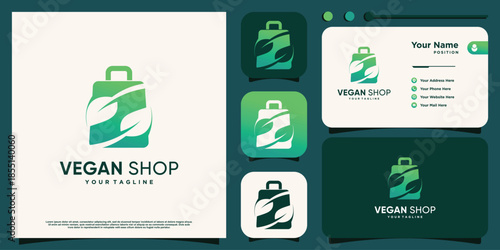 Vegan shop logo with creative element concept Premium Vector
