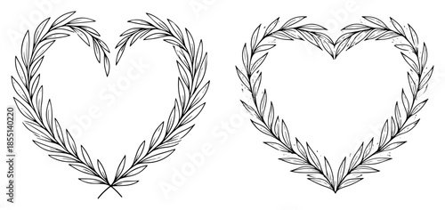 Floral Heart Wreath Set - Vector Botanical Leaf Frames