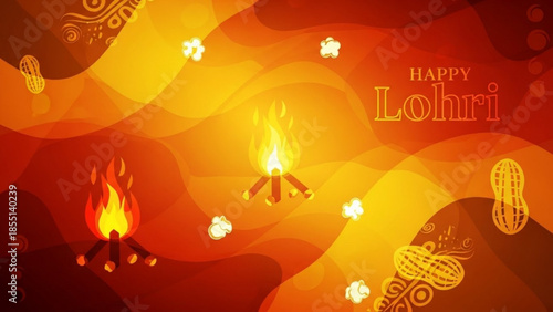 Warmth and Festivity: A vibrant scene celebrating Lohri, featuring blazing bonfires and festive elements against a backdrop of warm, inviting colors.