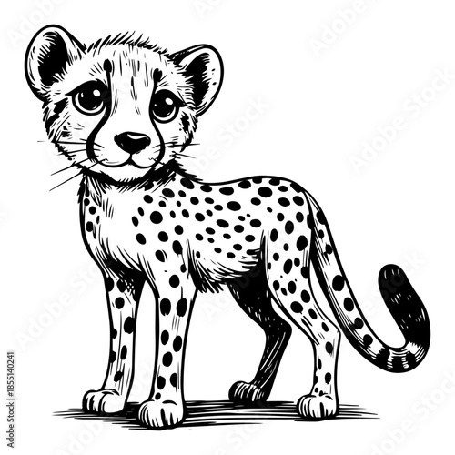 Cute Cheetah Cub Standing - Vector Wild Animal Sketch