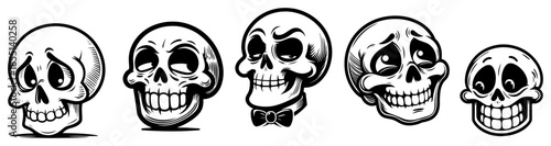 Cartoon Skulls Set - Funny Halloween Vector Collection