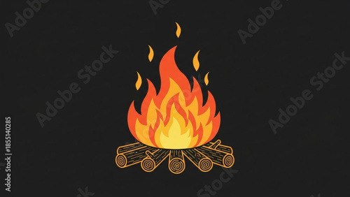 Campfire Flames: A vivid depiction of a campfire, with animated flames dancing atop a pile of firewood, set against a dark backdrop. Capturing warmth, light, and the spirit of outdoor adventures.