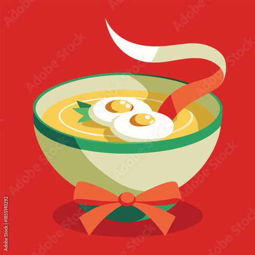 Bowl of soup with two boiled eggs