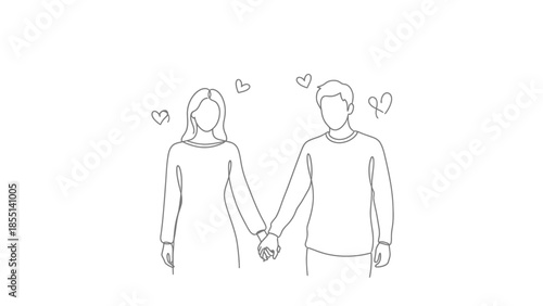 Couple Holding Hands with Hearts Around.