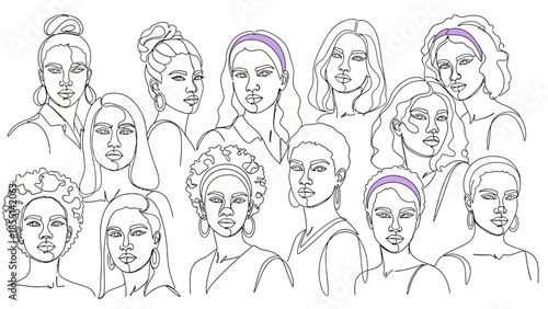 Diverse Group of Women Illustrated Faces.