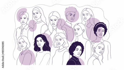 Diverse Group of Women Illustrated Together.