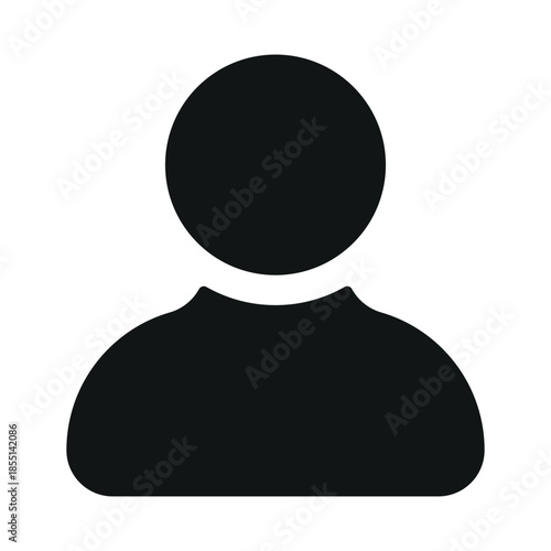 Black user profile silhouette icon isolated on white background. Simple avatar symbol ideal for login screens, user accounts, profile pages, UI design, apps, websites, and modern digital interfaces.