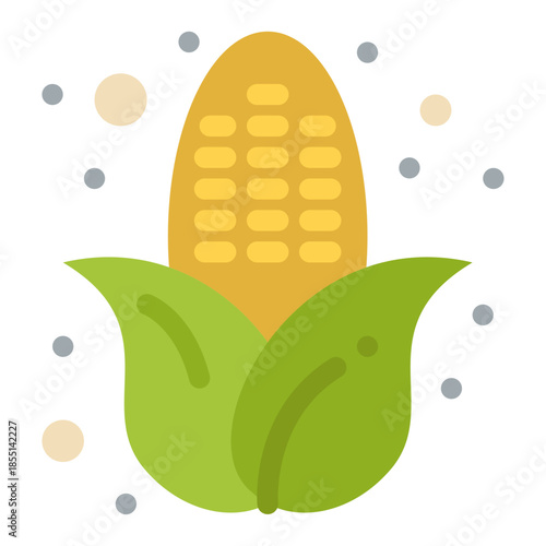 Golden Kernel in Green Leaves: A vibrant illustration of a perfect, ripe corn, showcasing its golden kernels nestled within fresh, green leaves. This visual captures the essence of fresh.