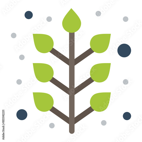 Sprout of Life: A simple, yet vibrant illustration of a young plant flourishing with lush green leaves and a sturdy stem, set against a backdrop of subtle, floating particles. 