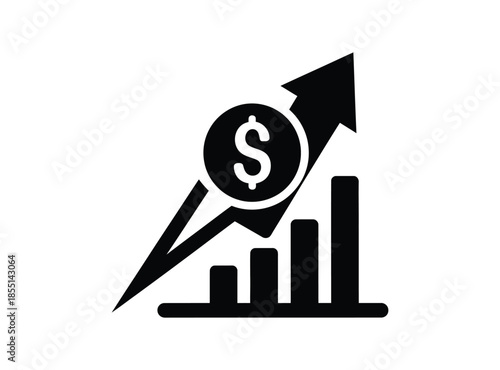 Increasing financial growth and profit icon with dollar sign and rising arrow