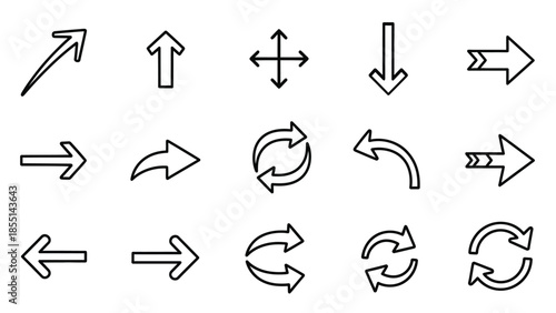Diverse Set of Outline Arrows for Navigation, Direction, and User Interface Design Elements