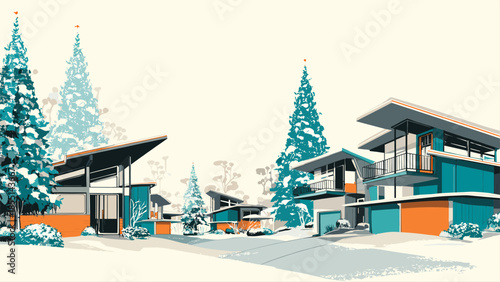 Modern Architectural Homes in Snowy Landscape.