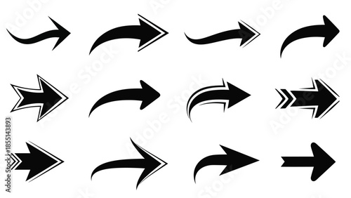 Creative Assortment of Black Arrow Designs for Digital Interfaces and Directional Indicators