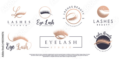 Eyelashes logo collection with creative element concept Premium Vector