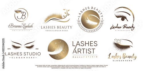 Eyelashes logo collection with creative element concept Premium Vector