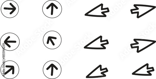 A collection of 12 black and white arrow icons in various styles and directions