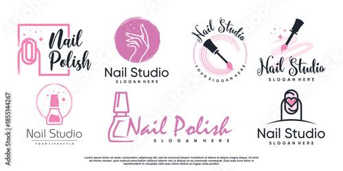 Nail logo collection with creative element concept Premium Vector